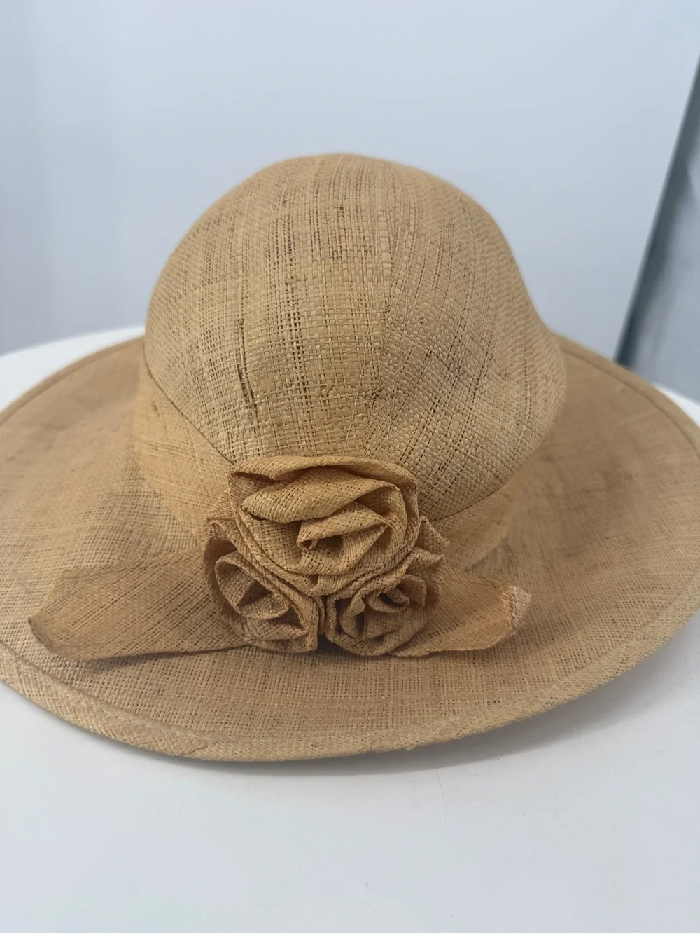 Vintage Lord & Taylor Florette Wide Brim Natural Paper Straw Floral Womens Hat